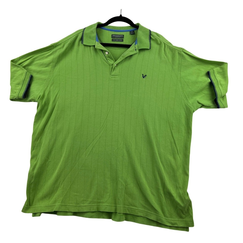 Lyle & Scott Scotland Mens XXL Green Ribbed 100% Cotton Short Sleeve Polo Shirt